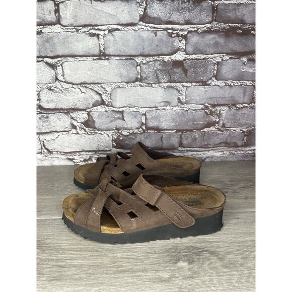 Spring Step Brown Suede Leather Cork Slide Wedge Sandals Women’s Sz 39EU/8.5M US - Picture 1 of 16